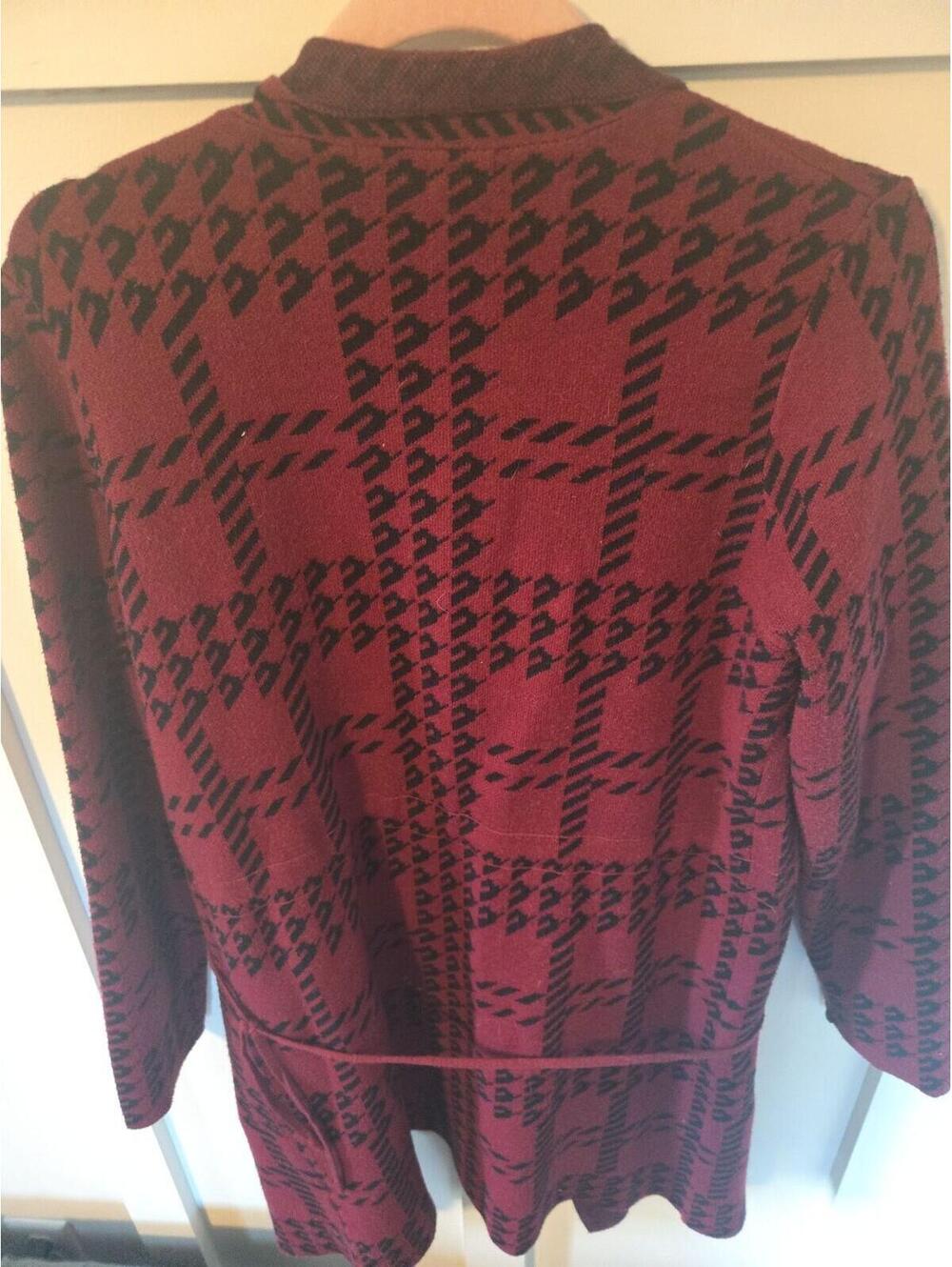 Adrienne Vittadini Burgundy Houndstooth Open Front Cardigan Size M - Picture 4 of 6